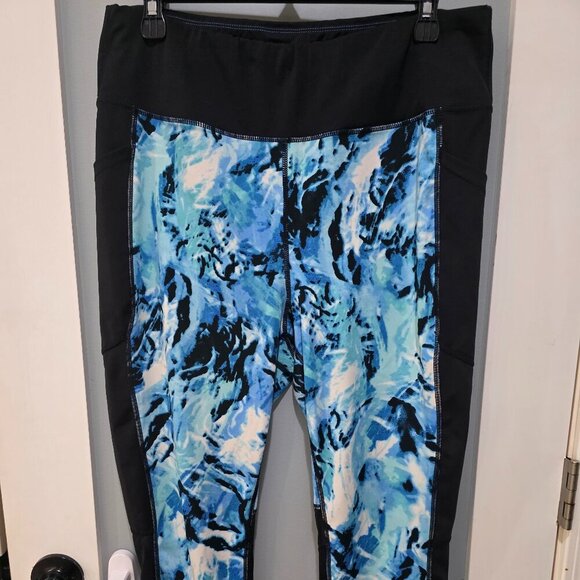 LuLaRoe Pants - LuLaRoe Blue Black Yoga Pants Women’s 1X High Rise Stretch Activewear
